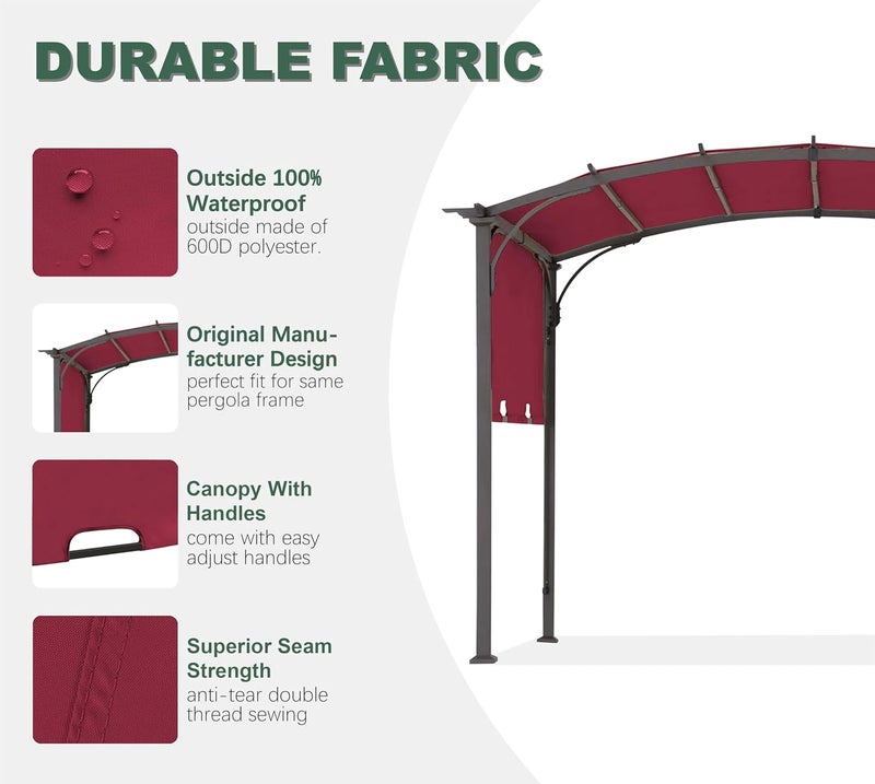 SCOMANAGE 85''x 208'' Universal Doubleton Steel Pergola Replacement Cover for Pergola L-PG080PST, (Burgundy) - Image 3